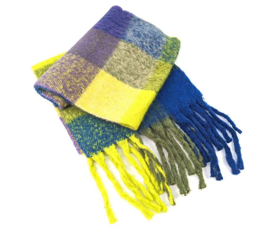 Blanket check scarf - Purple and yellow